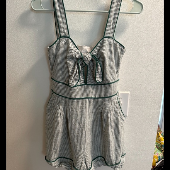 Caroline Constas Green-Trim Striped Cotton Romper - Picture 3 of 14